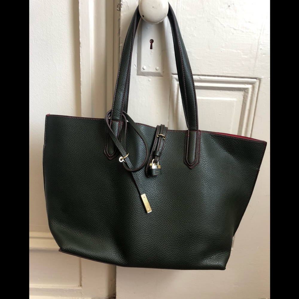 Large faux leather green tote